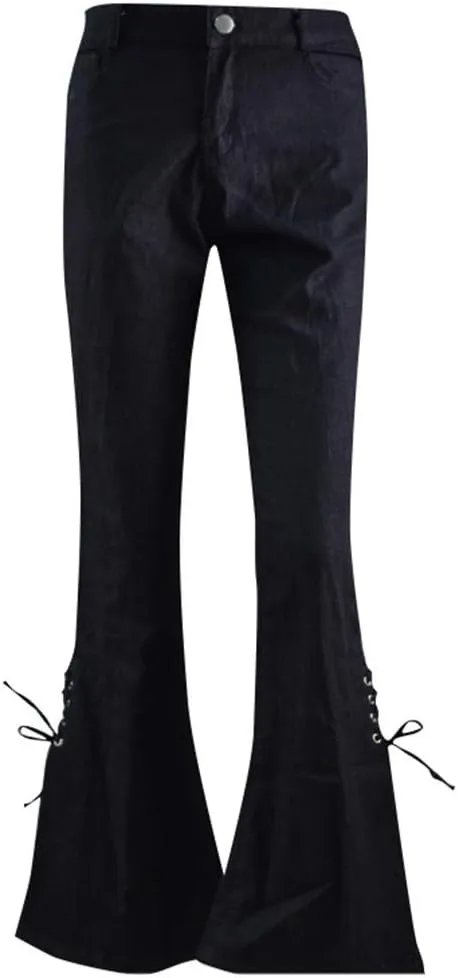 Lace-up Flare Bell Bottom Jeans for Women Mid Waisted Wide Leg Bootcut Jeans Trousers with Pockets