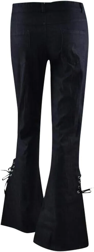 Lace-up Flare Bell Bottom Jeans for Women Mid Waisted Wide Leg Bootcut Jeans Trousers with Pockets