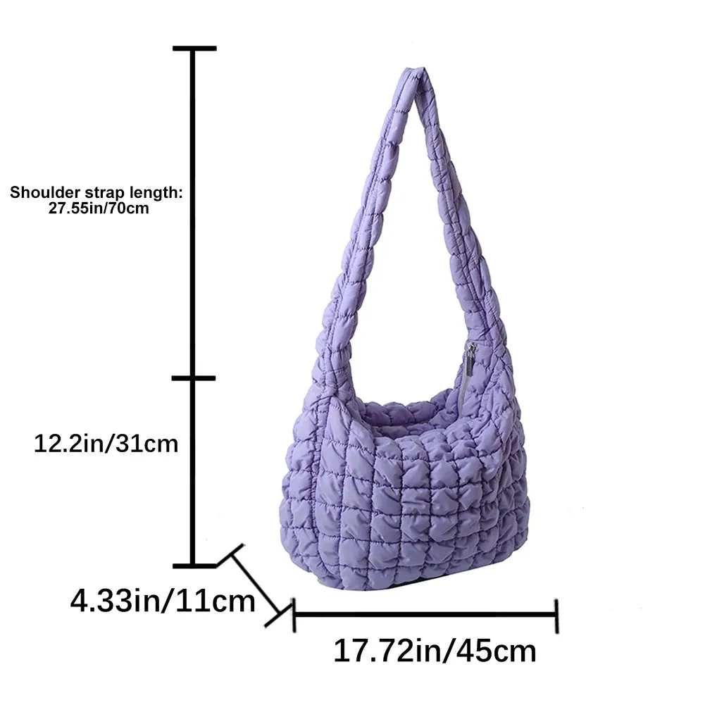 Ladies Crossbody Bag Quilted Pleated Satchel Bag Fashion Cloud Bag Women Girl Large Capacity Cotton Padded Tote Bag For Vacation