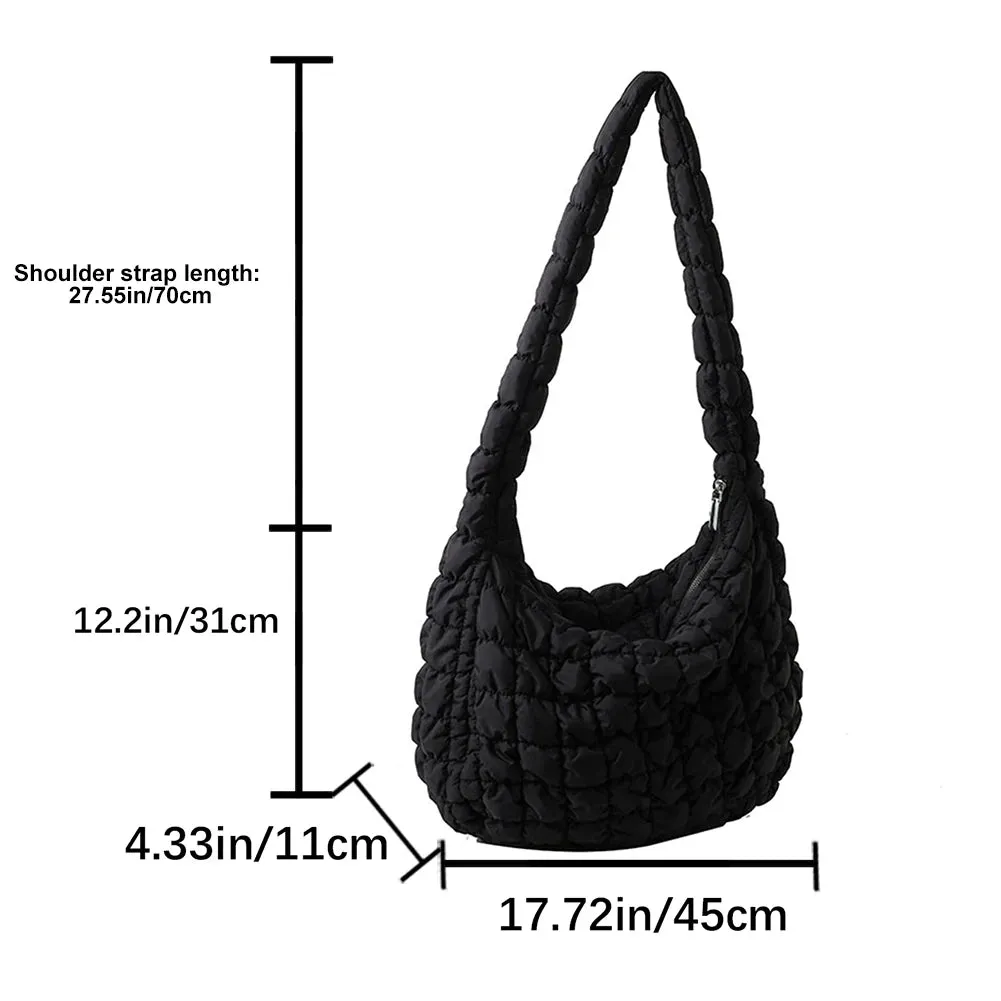 Ladies Crossbody Bag Quilted Pleated Satchel Bag Fashion Cloud Bag Women Girl Large Capacity Cotton Padded Tote Bag For Vacation