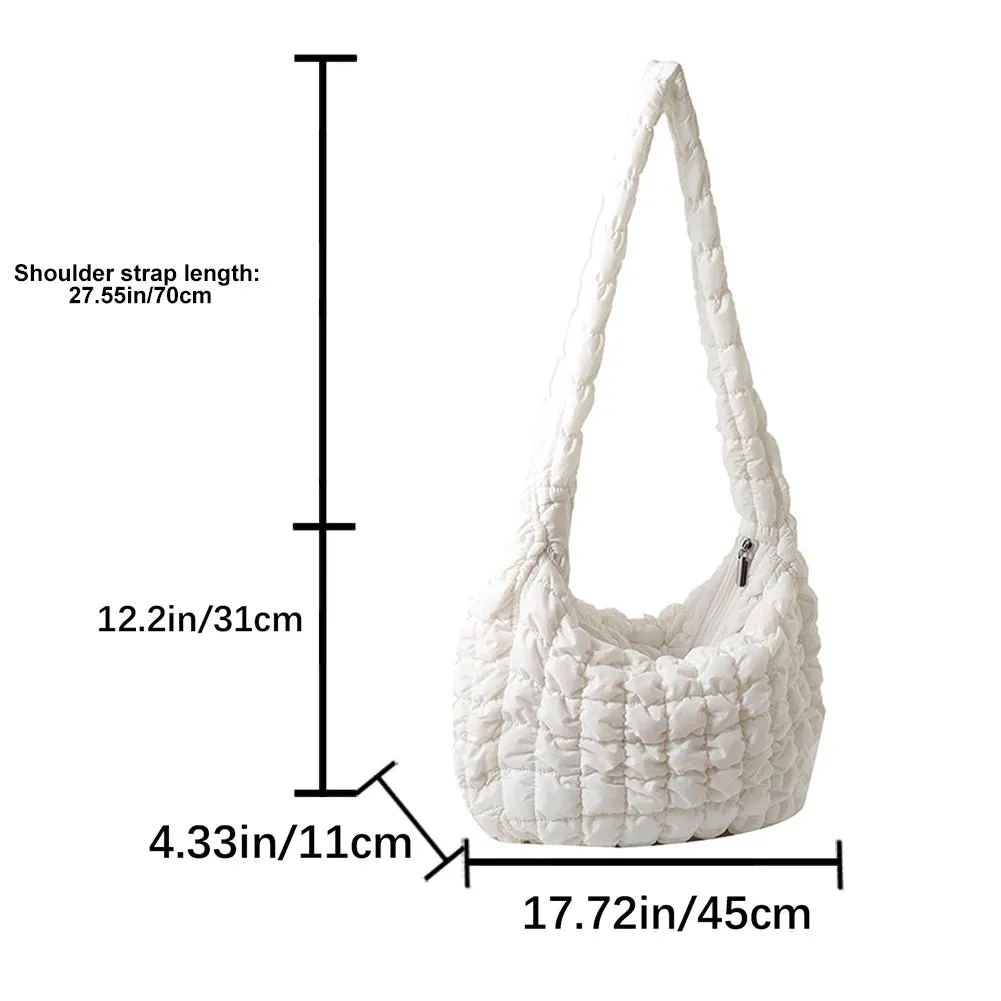 Ladies Crossbody Bag Quilted Pleated Satchel Bag Fashion Cloud Bag Women Girl Large Capacity Cotton Padded Tote Bag For Vacation