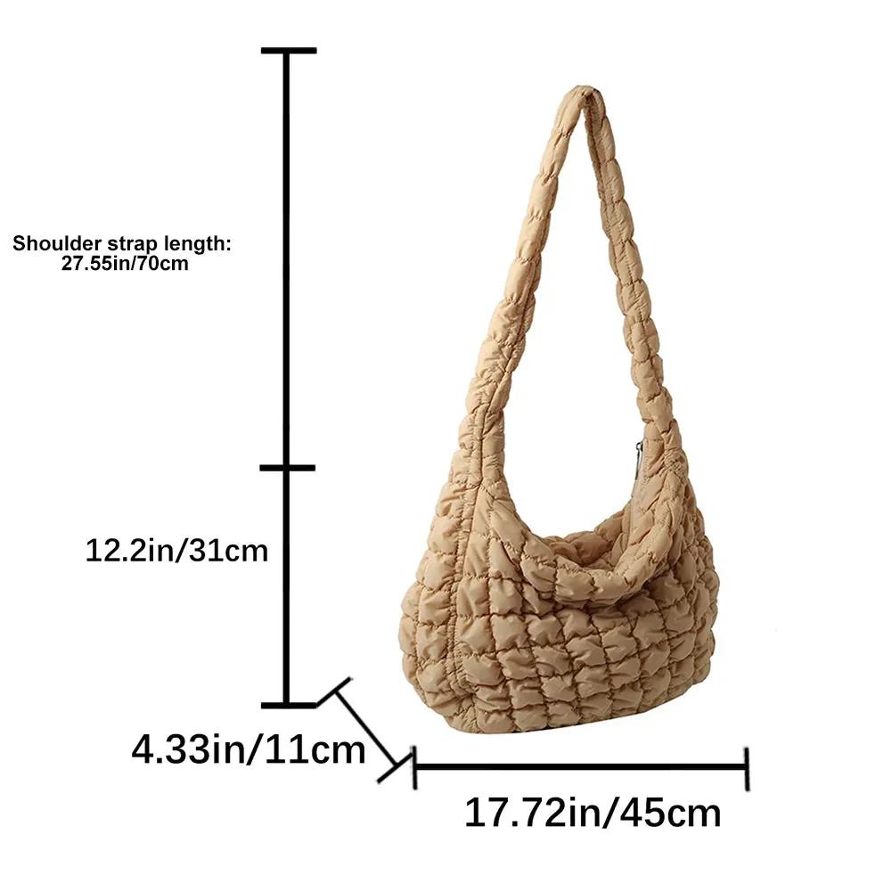Ladies Crossbody Bag Quilted Pleated Satchel Bag Fashion Cloud Bag Women Girl Large Capacity Cotton Padded Tote Bag For Vacation
