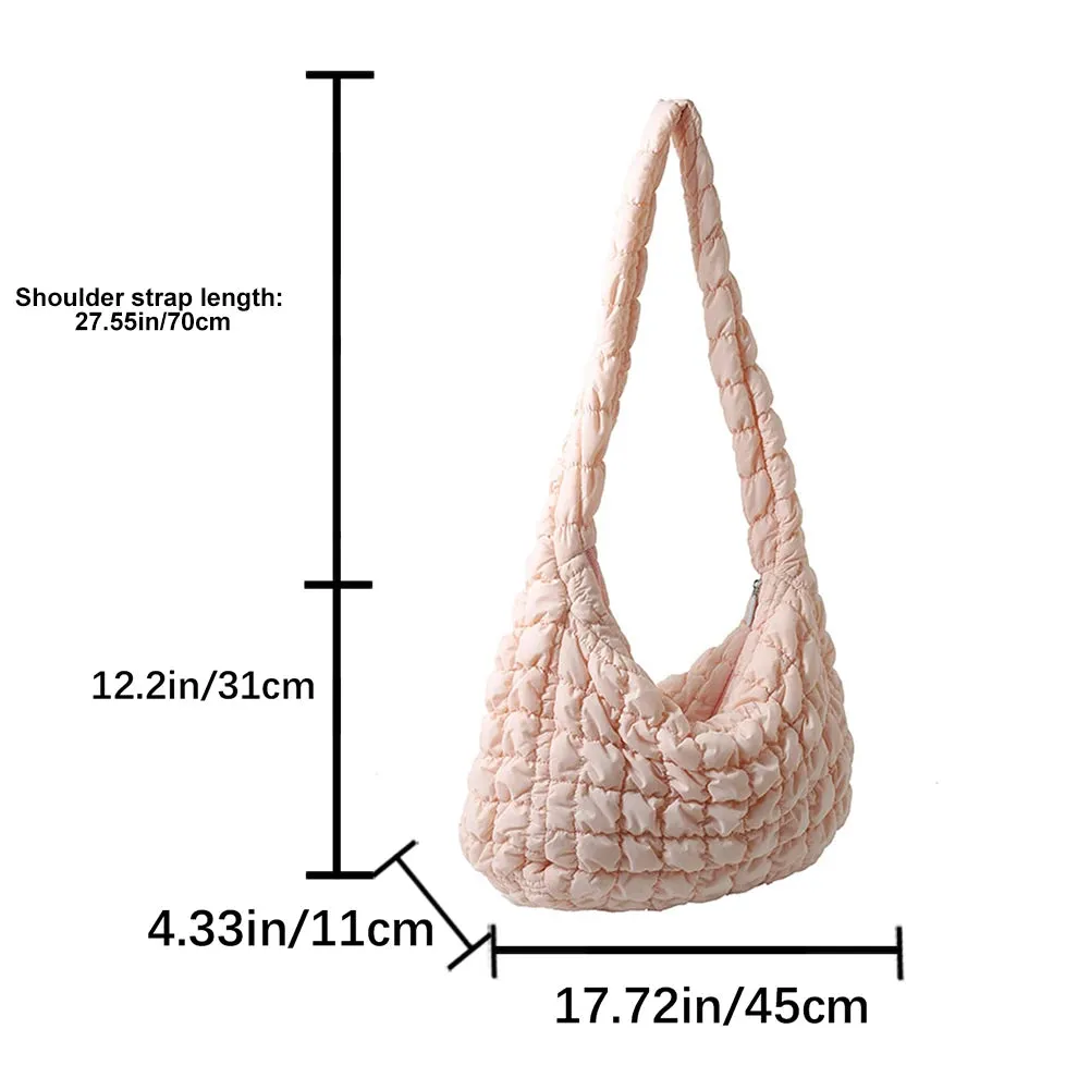 Ladies Crossbody Bag Quilted Pleated Satchel Bag Fashion Cloud Bag Women Girl Large Capacity Cotton Padded Tote Bag For Vacation