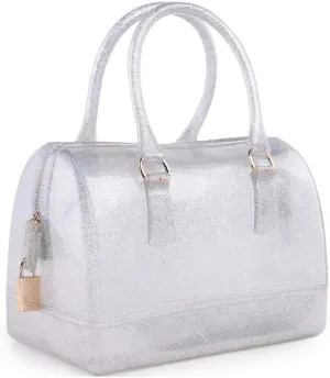 Ladies Summer Jelly Pillow-shaped Top Handle Handbag Candy Color Transparent Crystal Purse