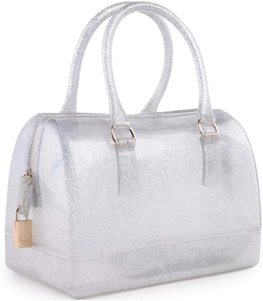 Ladies Summer Jelly Pillow-shaped Top Handle Handbag Candy Color Transparent Crystal Purse