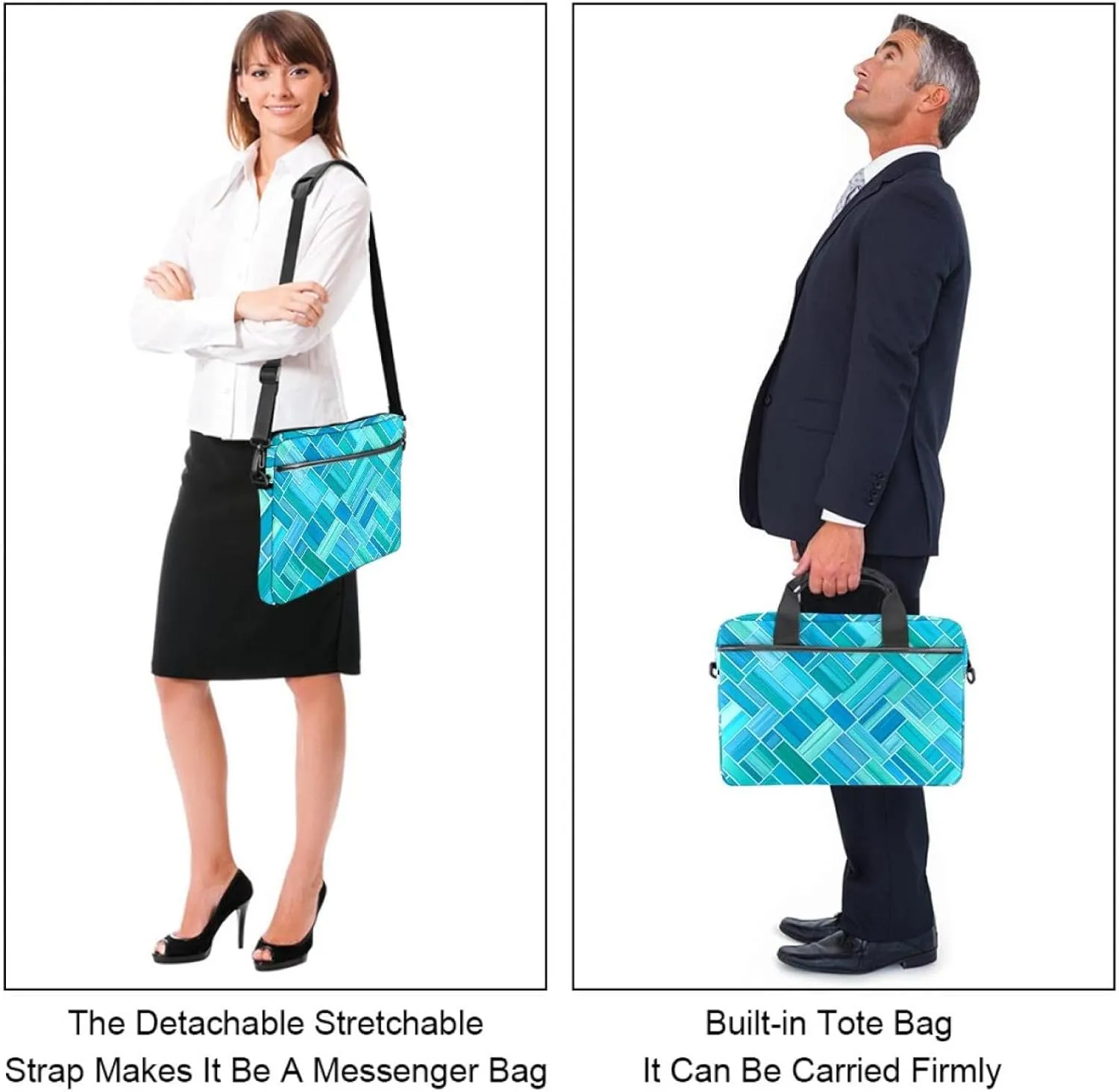Laptop Shoulder Bag Silhouettes of Morning Forest Pine Trees Deer Padded Computer Briefcase for Adults, 13.4-14.5 Inch