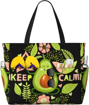 Large Beach Tote Bag for Women Extra Large Capacity Waterproof Sandproof Pool Bag Suitable for Swimming Pool Gym Travel Groceries Avocado Keep Calm