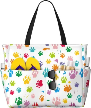 Large Beach Tote Bag for Women Extra Large Capacity Waterproof Sandproof Pool Bag Suitable for Swimming Pool Gym Travel Groceries Traces of Dog Paws
