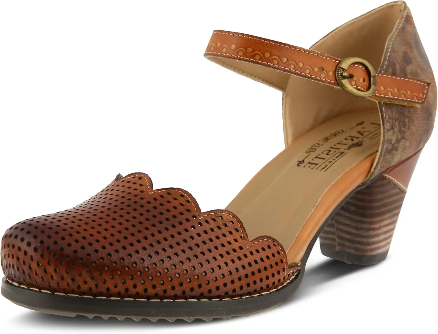 L'Artiste Parchelle Women's Hand Painted Leather D'Orsay Shoes with Strap