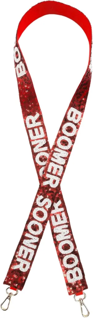 Lashicorn Sequin Purse Strap Oklahoma Crimson College Game Day Clear Handbag Replacement Strap Stadium Football University 49” Gold Hardware Clips
