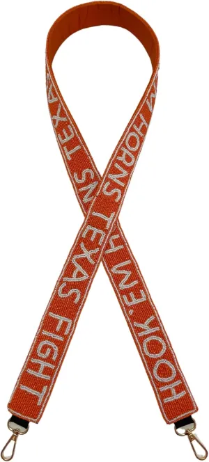 Lashicorn Texas Beaded Purse Strap Burnt Orange and White College Game Day Clear Handbag Replacement Strap Stadium Football University 49” Gold Hardware Clips for Sports Fans Merch