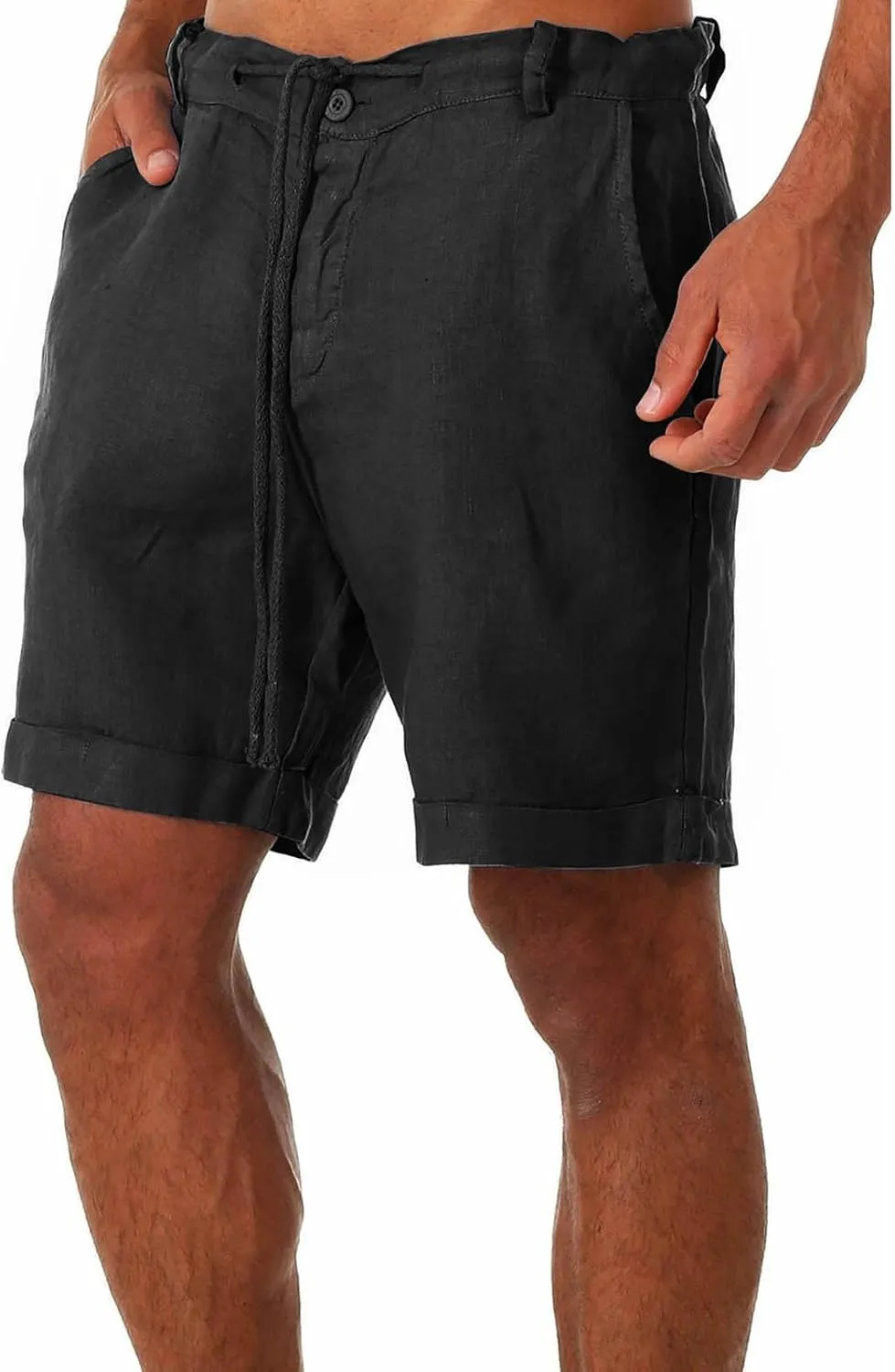 Lastesso Swim Trunks Men Comfy Cotton Linen Shorts with Pockets Drawstring Lounge Boardshorts Lightweight Summer Beachwear