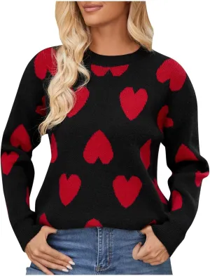 Lastesso Womens Sweaters Cute Heart Fahion Fall Winter Clothes Crewneck Loose Long Sleeve Pullover Sweaters Knit Chunky Tops