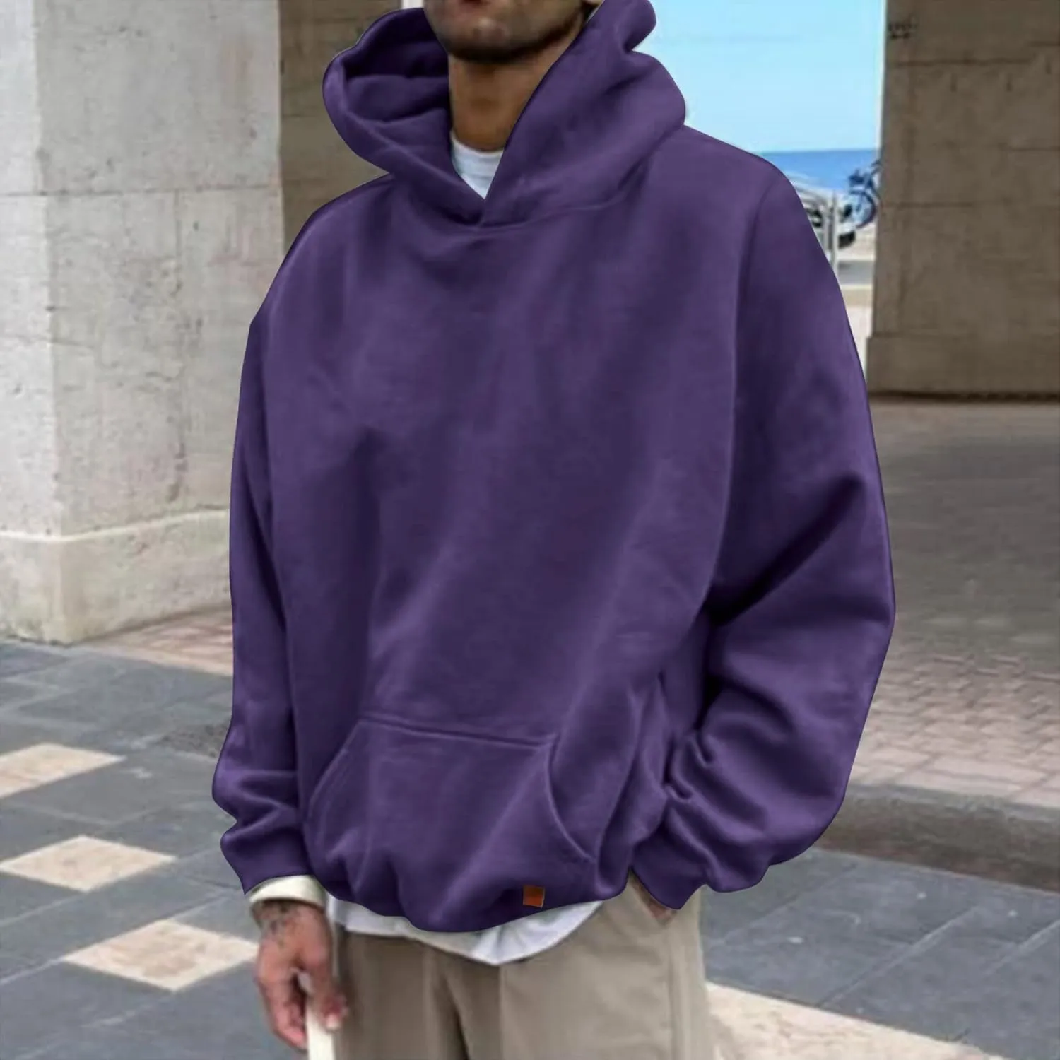 LCMTWX Mens Hoodies Pullover Casual Loose Solid Hooded Sweater Top Pullover Hooded Sweatshirt for Men Heavyweight Fleece