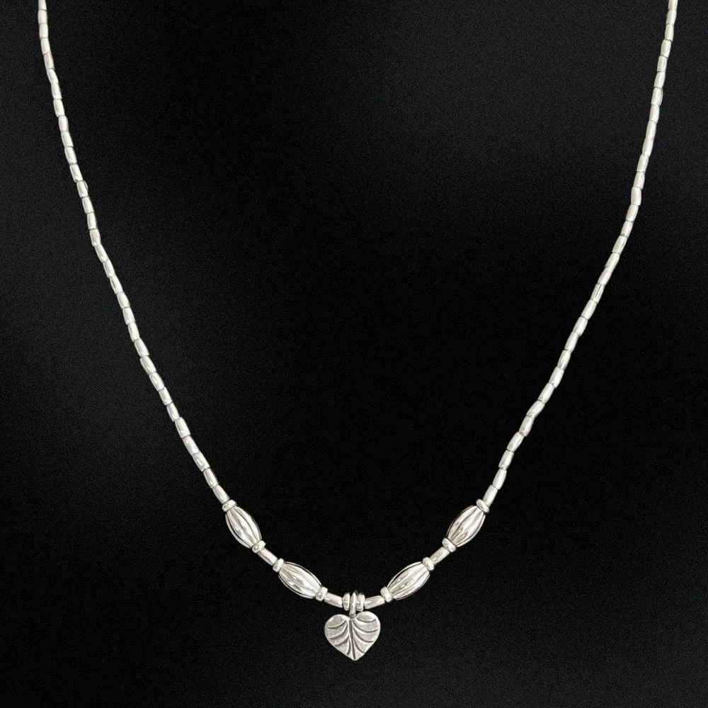 Leafy Heart Hill Tribe Silver Beaded Necklace