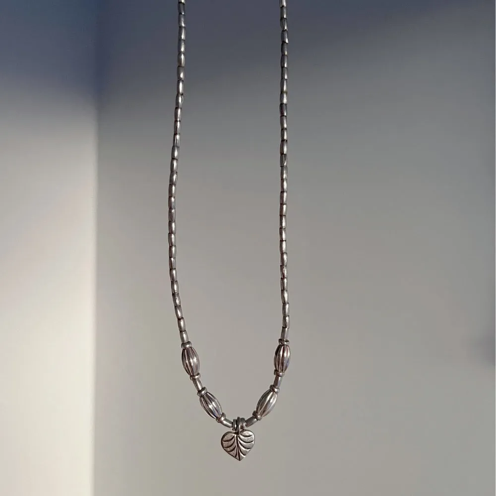Leafy Heart Hill Tribe Silver Beaded Necklace