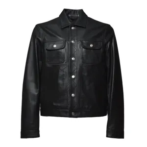 Leather Boxy Jacket In Black Leather