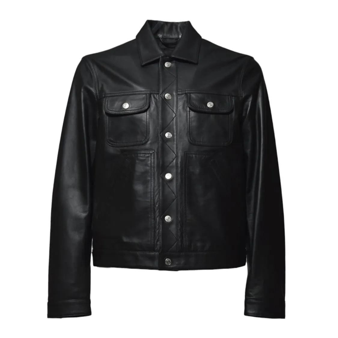 Leather Boxy Jacket In Black Leather