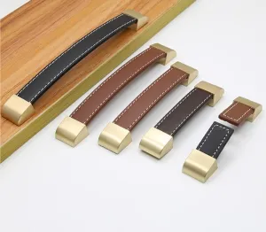 Leather Drawer Handle Brown 96-192mm Cupboard Wardrobe Pulls Kitchen Cabinet Door Knobs Furniture Luggage Bags Cortex Handles 1Pcs (Color : Brown06)