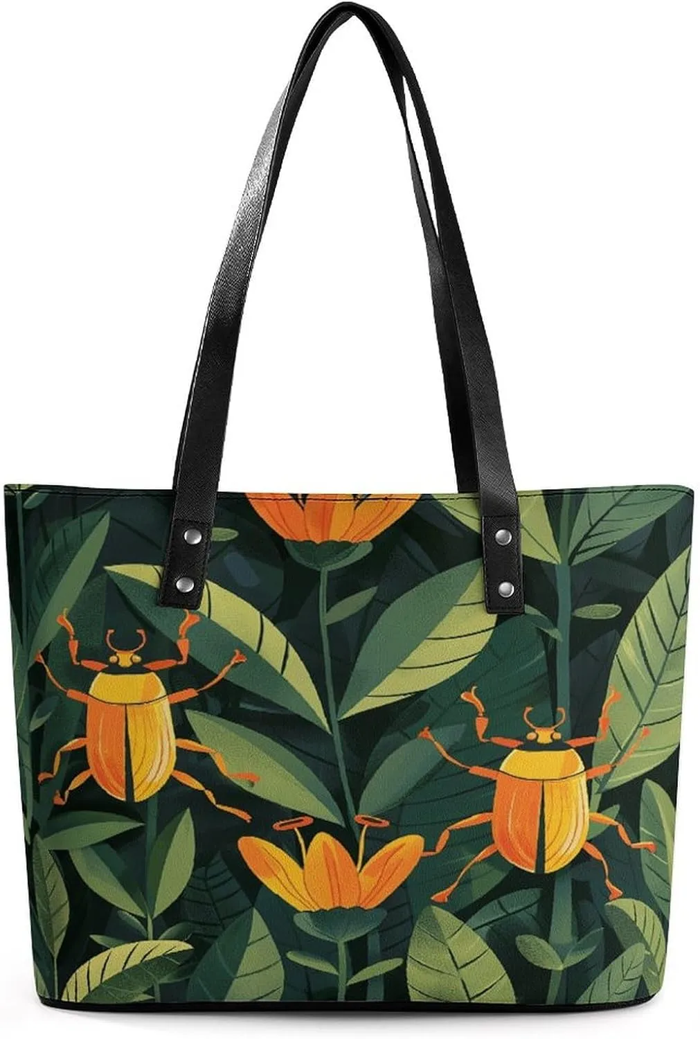 Leather Tote Bag Crossbody Bags for Women Fashion Top Handle Handbag Gold Beetle Pattern Ladies Shoulder Bags Casual Beach Bag Gym Bages Ladies Purses for Shopping Work Travel