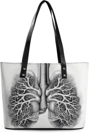 Leather Tote Bag Crossbody Bags for Women Fashion Top Handle Handbag Lungs Vector Image Ladies Shoulder Bags Casual Beach Bag Gym Bages Ladies Purses for Shopping Work Travel