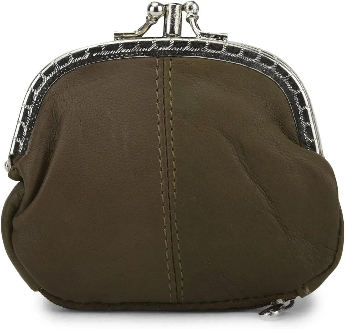 LeatherBoss Coin Purse Double Frame With Zipper Pocket (Army Green)