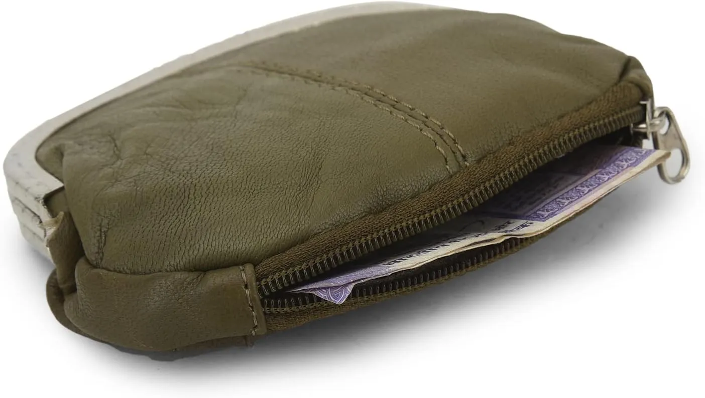 LeatherBoss Coin Purse Double Frame With Zipper Pocket (Army Green)