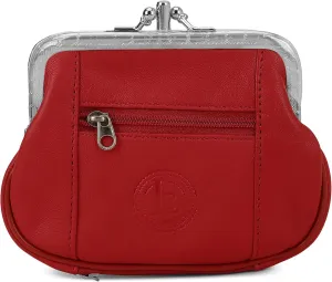 Leatherboss Genuine Leather Double Frame Coin Purse Wallet with Zipper Pocket