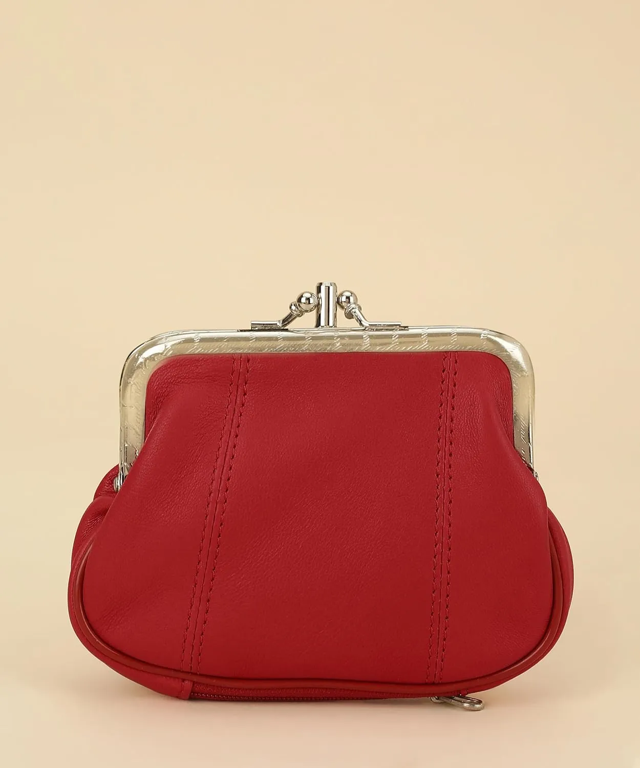 Leatherboss Genuine Leather Double Frame Coin Purse Wallet with Zipper Pocket