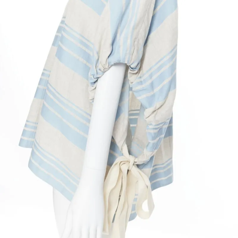 LEE MATTHEWS light grey blue striped linen cotton drawstring poncho top US0 XS