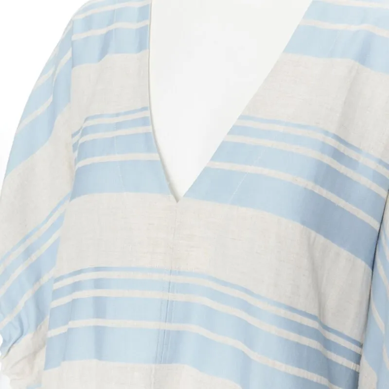 LEE MATTHEWS light grey blue striped linen cotton drawstring poncho top US0 XS