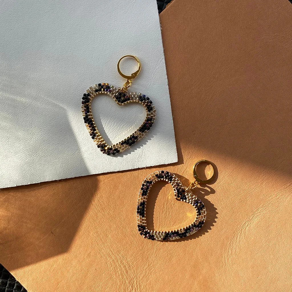 Leopard Heart Hoop Earrings