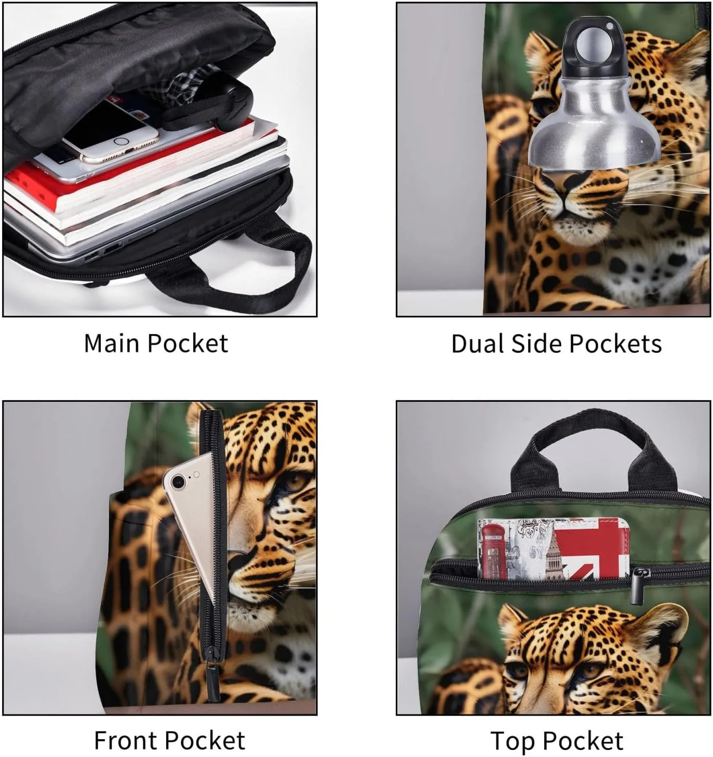 Leopard Pattern Print Lightweight Backpack, Travel Bookbag College Bag,Laptop Backpack For Men Women