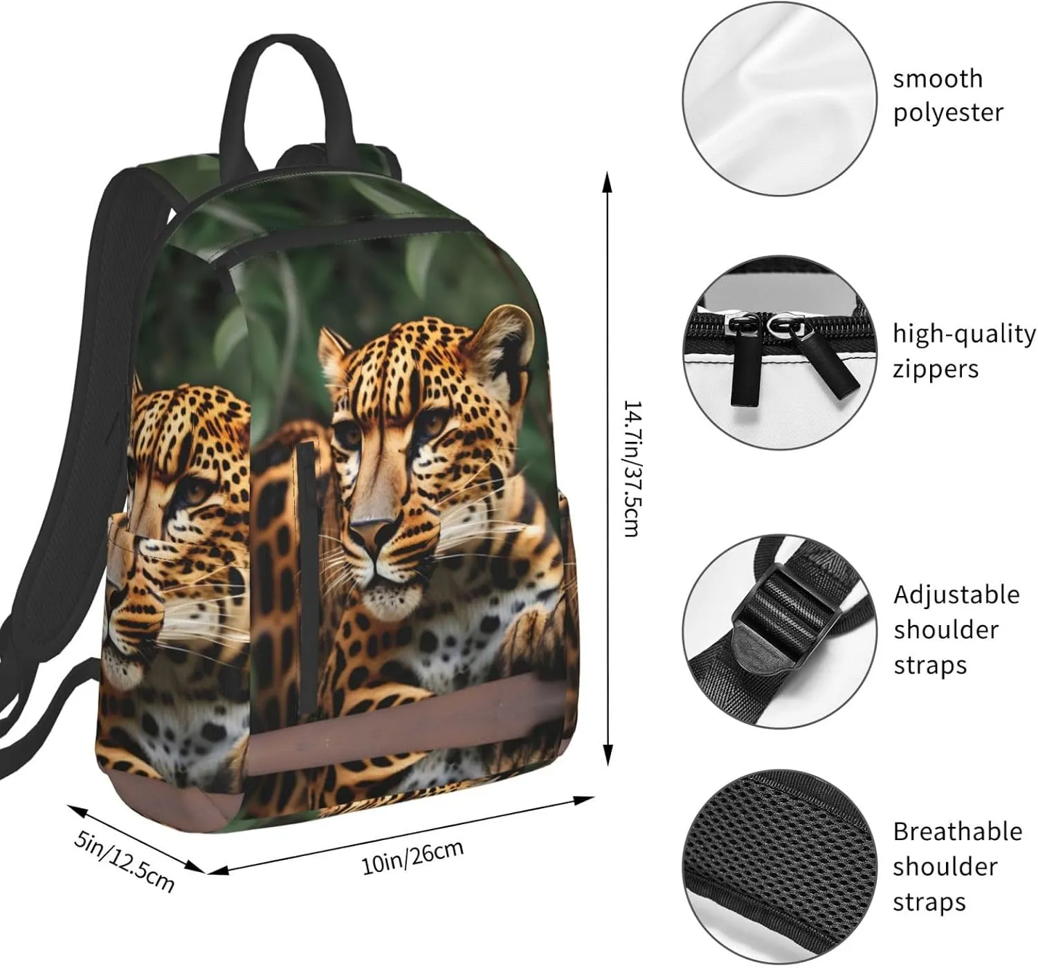 Leopard Pattern Print Lightweight Backpack, Travel Bookbag College Bag,Laptop Backpack For Men Women