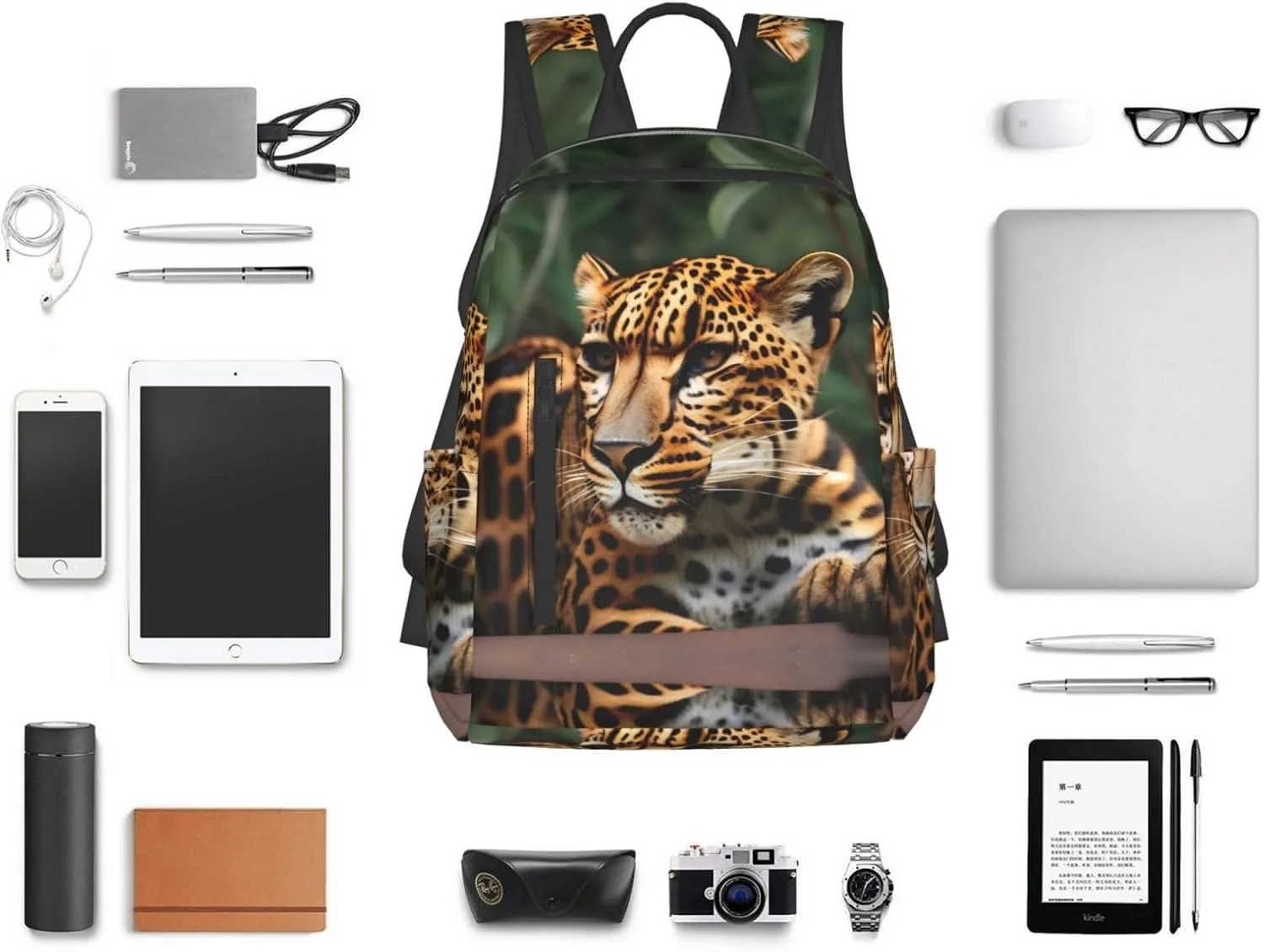 Leopard Pattern Print Lightweight Backpack, Travel Bookbag College Bag,Laptop Backpack For Men Women