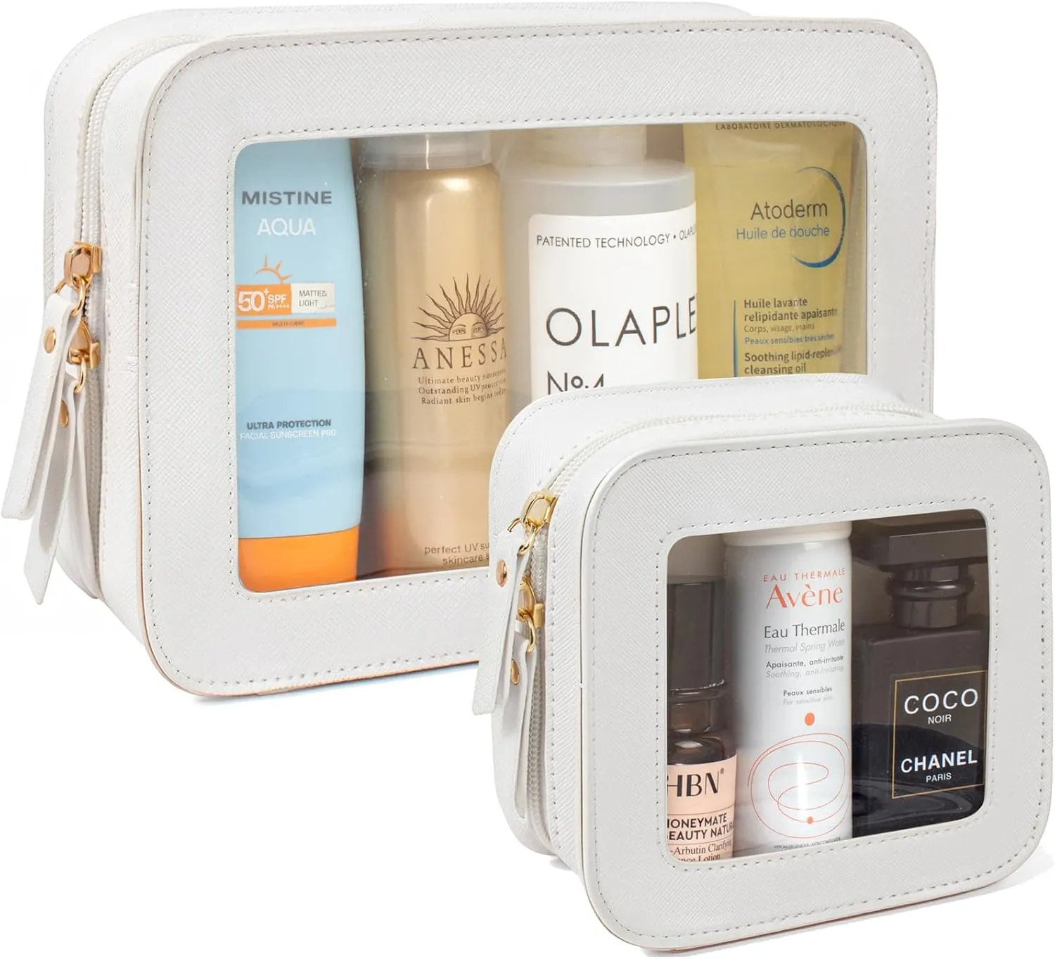LETGO Clear Makeup Bag Set for Women Portable Clear Makeup Bag Cute Waterproof Travel Cosmetic Bag for Car Essentials for Women(White, Standard   Mini)