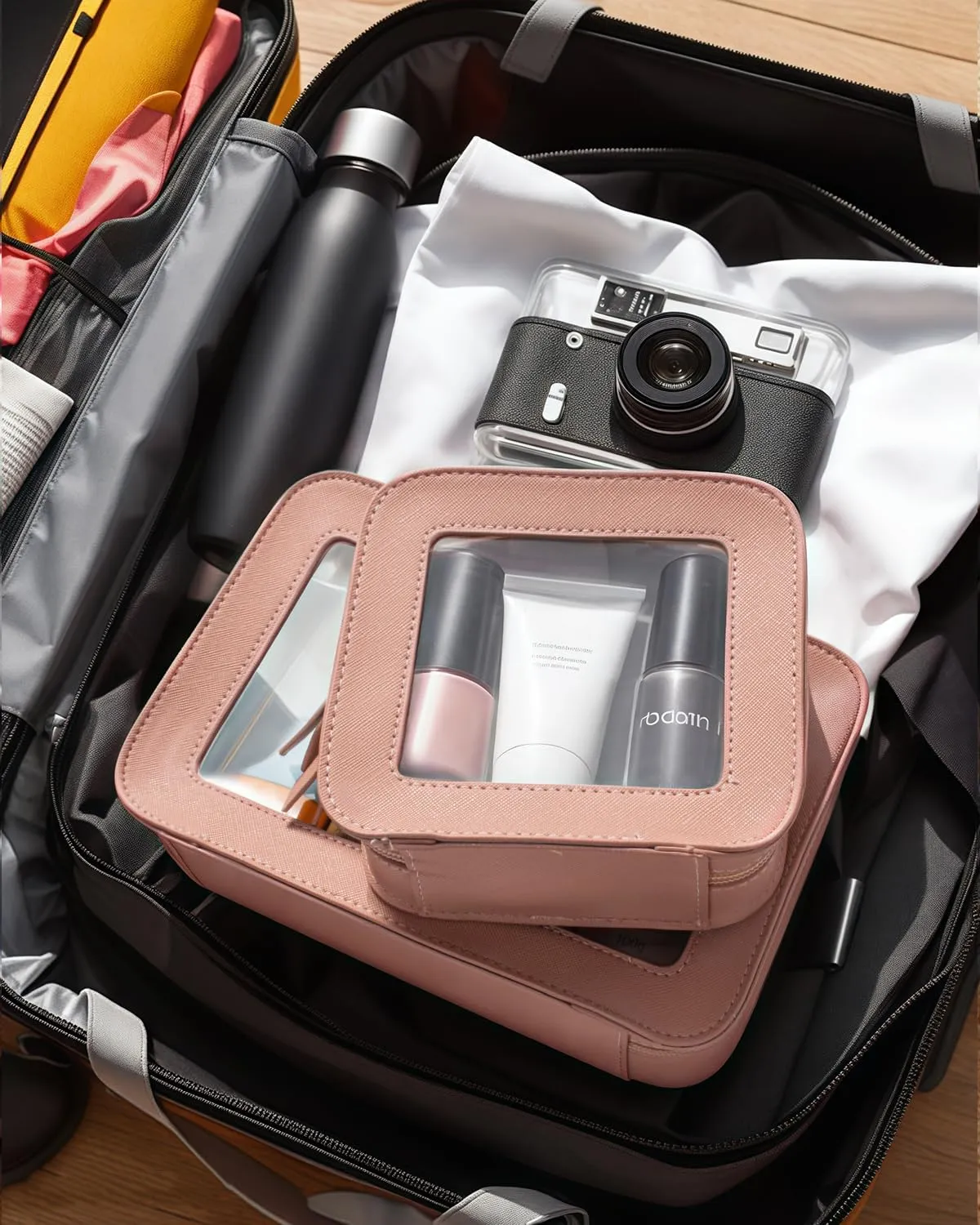 LETGO Clear Makeup Bag Set for Women Portable Clear Makeup Bag Cute Waterproof Travel Cosmetic Bag for Pink Car Essentials for Girls (Pink, Standard   Mini)