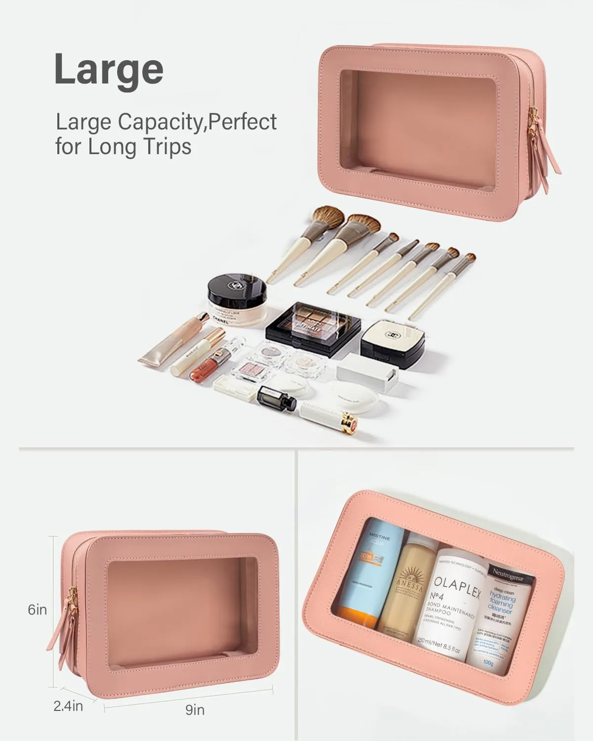 LETGO Clear Makeup Bag Set for Women Portable Clear Makeup Bag Cute Waterproof Travel Cosmetic Bag for Pink Car Essentials for Girls (Pink, Standard   Mini)