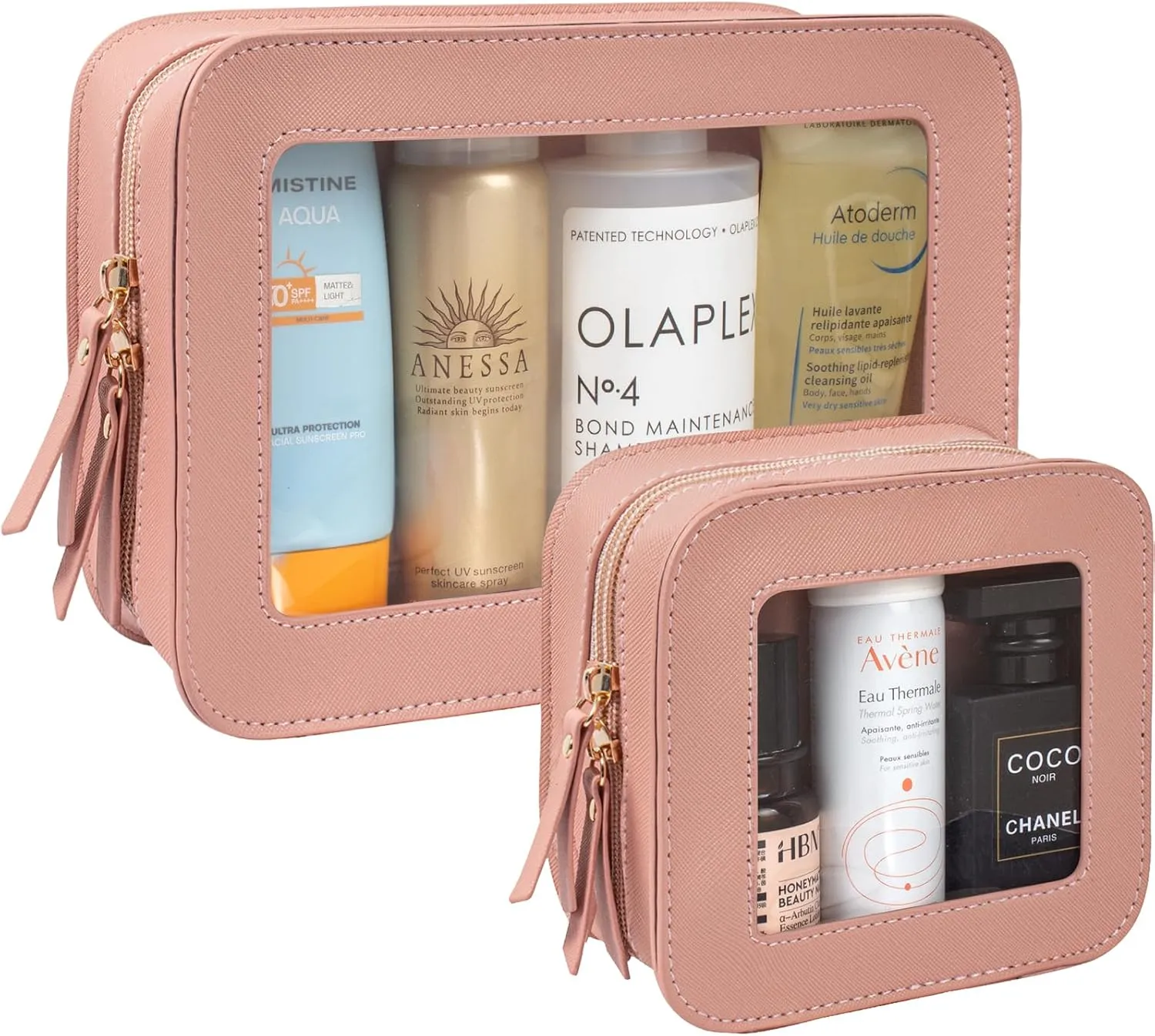 LETGO Clear Makeup Bag Set for Women Portable Clear Makeup Bag Cute Waterproof Travel Cosmetic Bag for Pink Car Essentials for Girls (Pink, Standard   Mini)