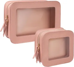LETGO Clear Makeup Bag Set for Women Portable Clear Makeup Bag Cute Waterproof Travel Cosmetic Bag for Pink Car Essentials for Girls (Pink, Standard   Mini)
