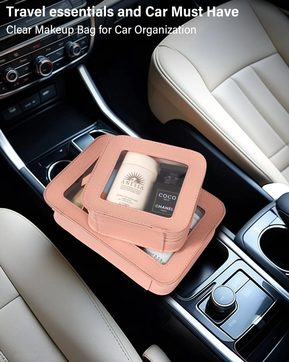 LETGO Clear Makeup Bag Set for Women Portable Clear Makeup Bag Cute Waterproof Travel Cosmetic Bag for Pink Car Essentials for Girls (Pink, Standard   Mini)