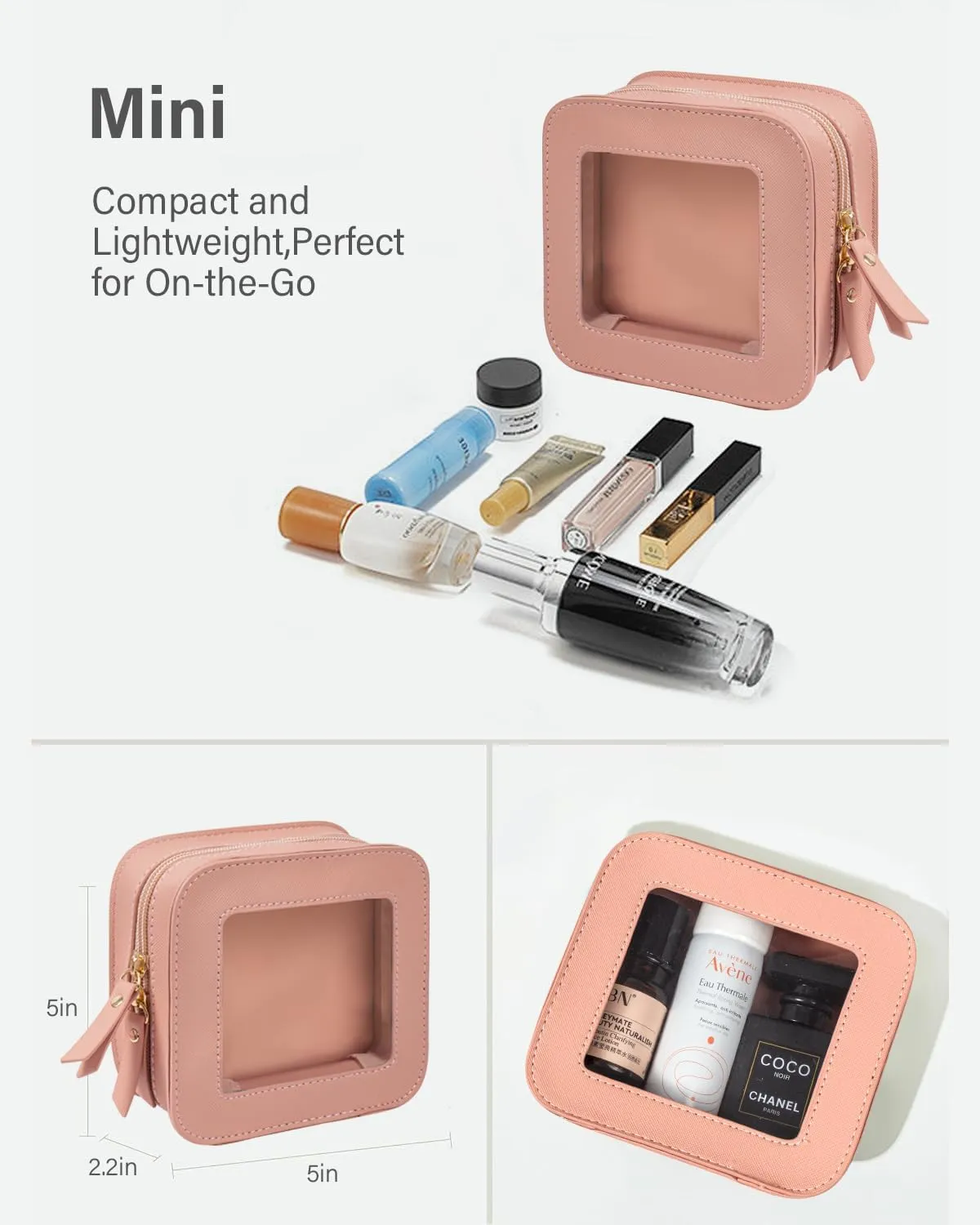 LETGO Clear Makeup Bag Set for Women Portable Clear Makeup Bag Cute Waterproof Travel Cosmetic Bag for Pink Car Essentials for Girls (Pink, Standard   Mini)