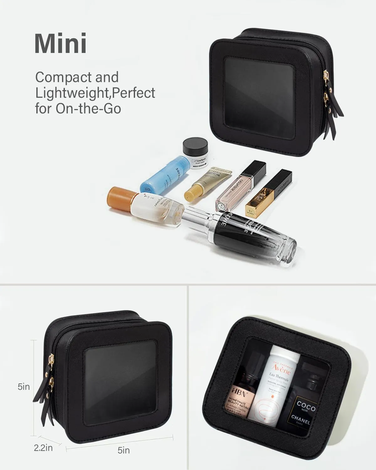 LETGO Clear Makeup Bag Set for Women Portable Clear Makeup Bag Cute Waterproof Travel Cosmetic Bag Travel Essentials Car Accessories for Women Men(Black, Standard   Mini)