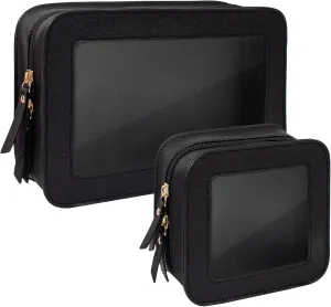 LETGO Clear Makeup Bag Set for Women Portable Clear Makeup Bag Cute Waterproof Travel Cosmetic Bag Travel Essentials Car Accessories for Women Men(Black, Standard   Mini)
