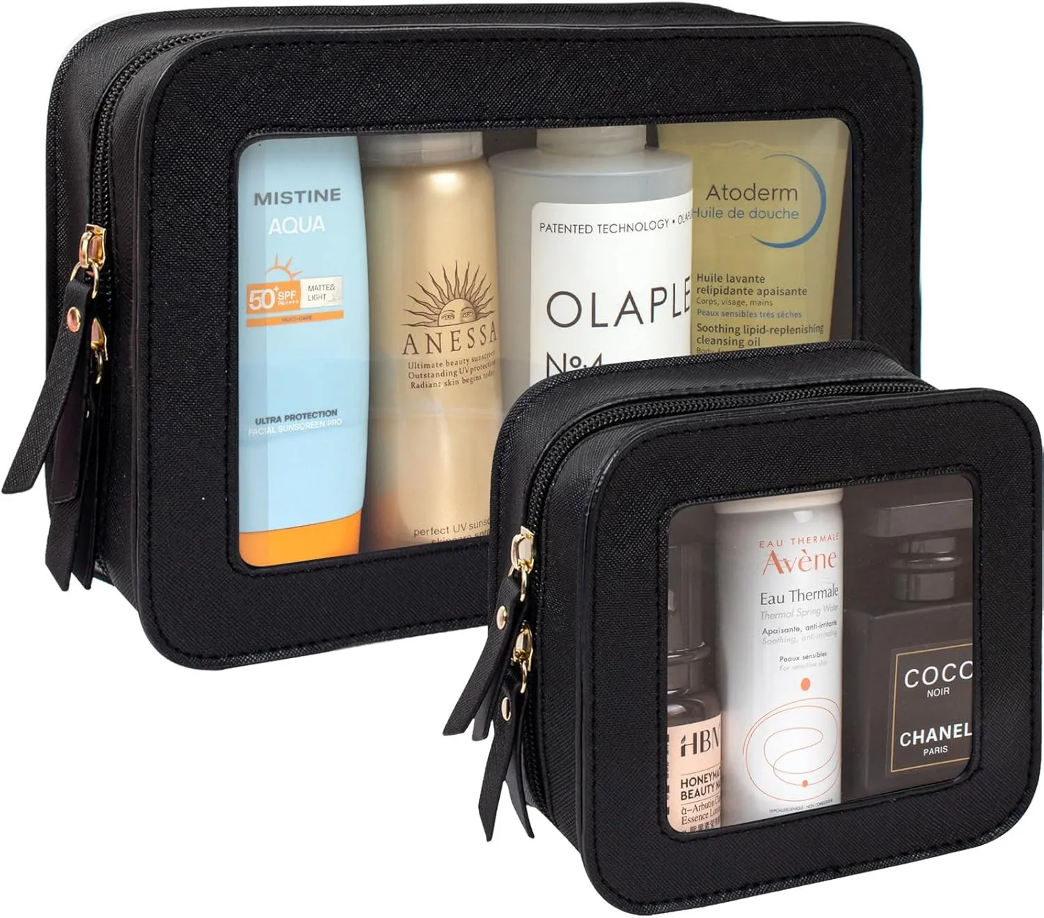 LETGO Clear Makeup Bag Set for Women Portable Clear Makeup Bag Cute Waterproof Travel Cosmetic Bag Travel Essentials Car Accessories for Women Men(Black, Standard   Mini)