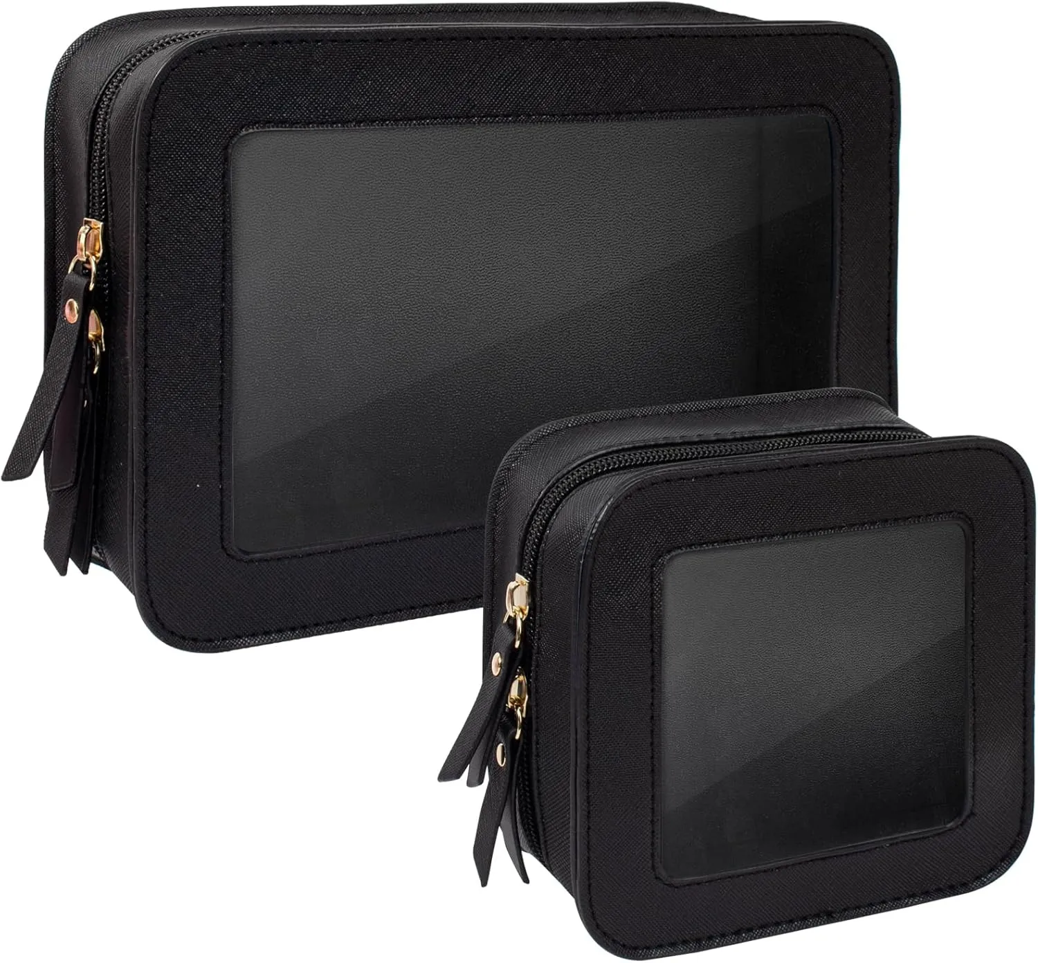 LETGO Clear Makeup Bag Set for Women Portable Clear Makeup Bag Cute Waterproof Travel Cosmetic Bag Travel Essentials Car Accessories for Women Men(Black, Standard   Mini)