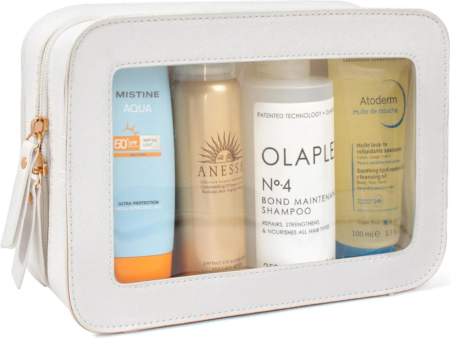 LETGO Clear Makeup Bag, Travel Cosmetic Case Toiletry Bag Make up Organizer Skincare Pouch for Women, Car Essentials Bag with Clear Windows (White, Standard)