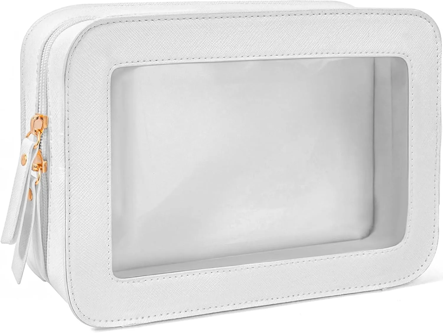 LETGO Clear Makeup Bag, Travel Cosmetic Case Toiletry Bag Make up Organizer Skincare Pouch for Women, Car Essentials Bag with Clear Windows (White, Standard)