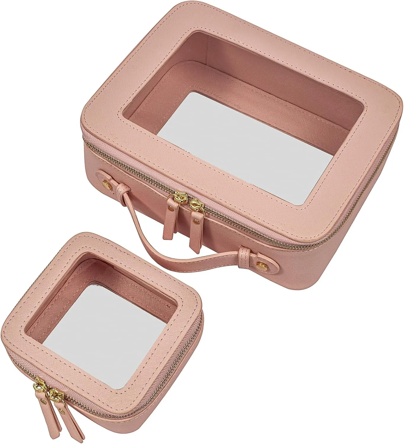 LETGO Clear Makeup Bags Set,TSA Approved Toiletry Bag with Zipper,Small Clear Comestic Bag Purse Travel Car Accessories for Women (Mini Large Nude)