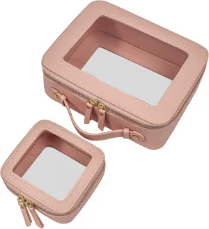 LETGO Clear Makeup Bags Set,TSA Approved Toiletry Bag with Zipper,Small Clear Comestic Bag Purse Travel Car Accessories for Women (Mini Large Nude)